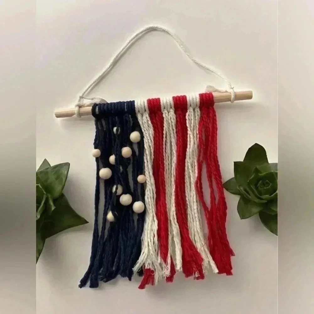 Patriotic American Flag Macrame Door Handmade Decor Boho Wall Decor AmericanaUSA